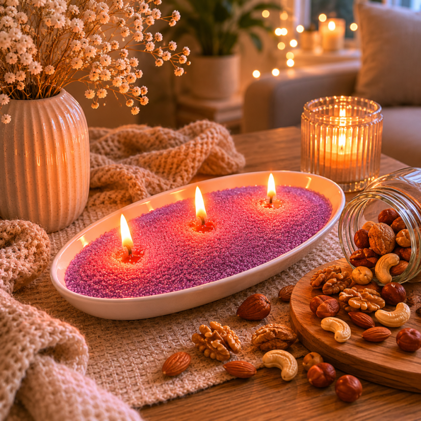 Barevná sypaná svíčka PowderCandle 100hodin – fialový vosk