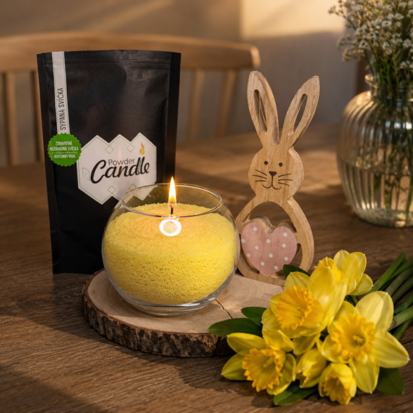 Barevná sypaná svíčka PowderCandle 50hodin – žlutý vosk