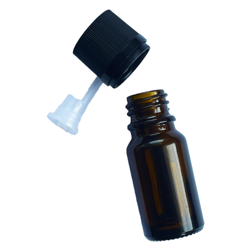 Skleněná lahvička 10ml + uzávěr s kapátkem a dětskou pojistkou