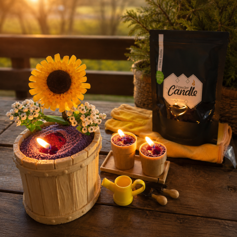 Barevná sypaná svíčka PowderCandle 50hodin – hnědý vosk