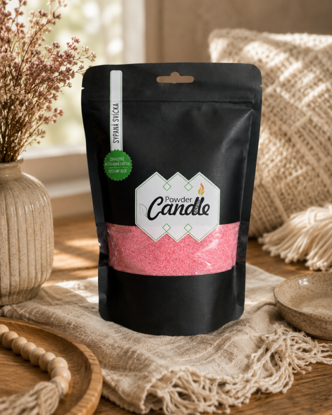 Barevná sypaná svíčka PowderCandle 100hodin – růžový vosk