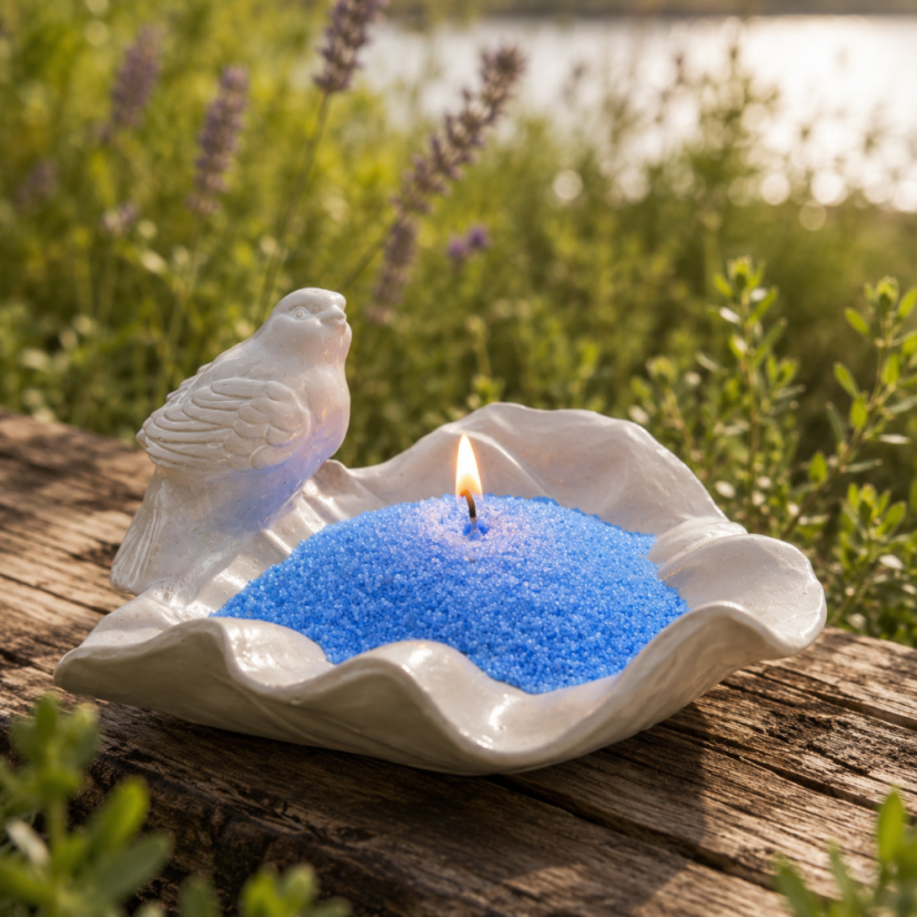 Farebná sypaná sviečka PowderCandle 50hodin – modrý vosk