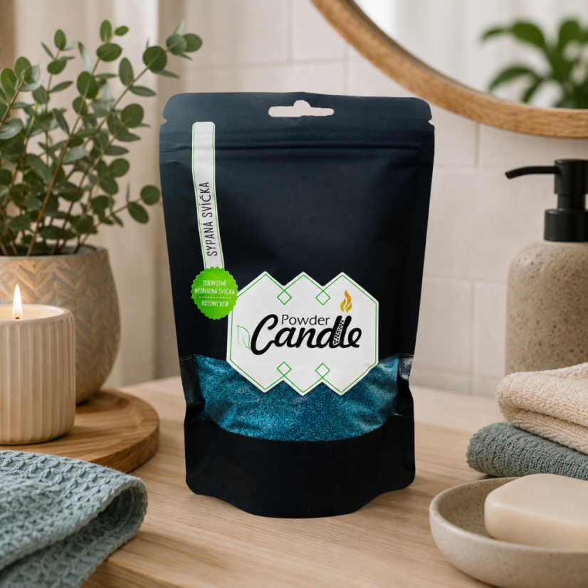 Barevná sypaná svíčka PowderCandle 50hodin – oceánově modrý vosk