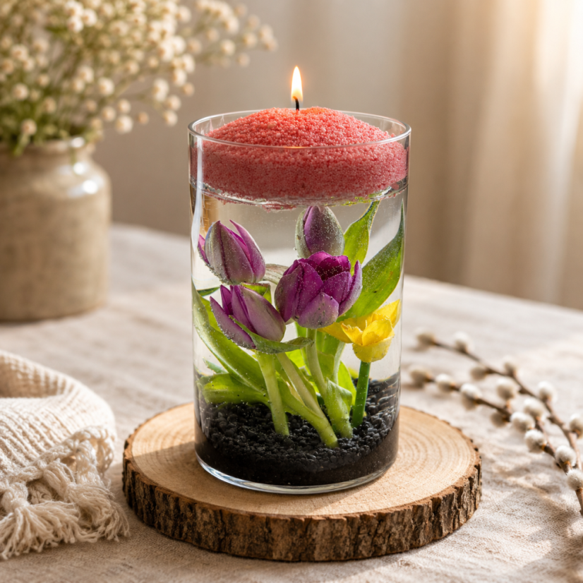 Barevná sypaná svíčka PowderCandle 100hodin – růžový vosk